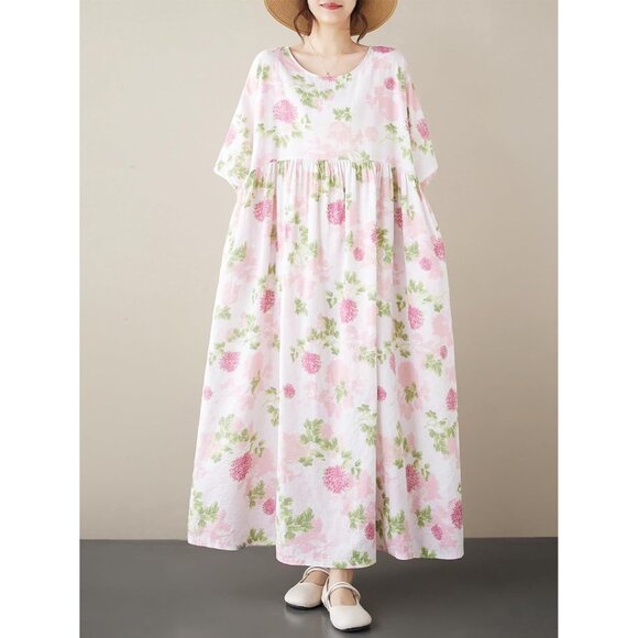 Women's Plus Size Pink Floral Maxi Dress Boho Casual Lounge Summer Viscose - Picture 4 of 7